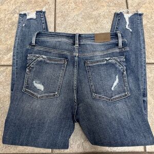 Buckle Distressed Skinny Jeans - Blue